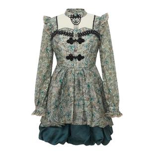 LULUALWAYS【商场同款】秋季新款复古名媛重工拼接提花连衣裙女