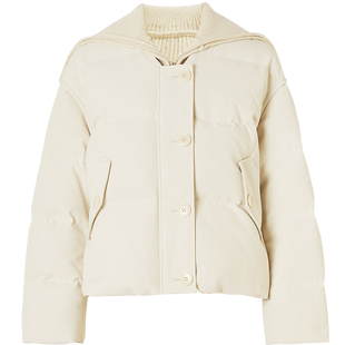 QS秸熙2025冬季新款纯色通勤保暖羽绒服外套带披肩短款宽松面包服