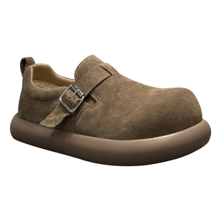 男士勃肯鞋2025秋冬新款真皮德比鞋一脚蹬大头鞋百搭潮厚底增高鞋