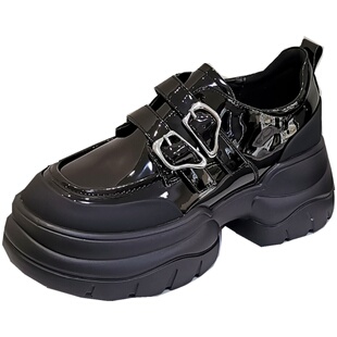 日系甜美JK小个子厚底增高乐福鞋女2025春秋新款魔术贴百搭小皮鞋