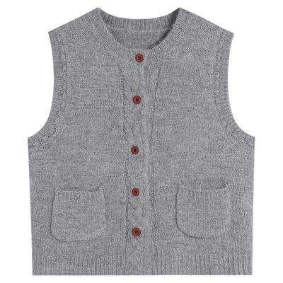 弥古灰色针织马甲女2025秋冬叠穿无袖麻花背心小个子毛衣马夹上衣