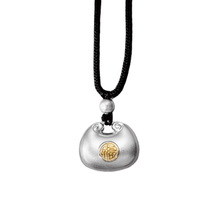 足银999描金小胖福吊坠女款纯银宝宝福袋吊坠平安锁项链银饰礼物