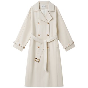 Halo Luu 廓形白色风衣外套女秋季新款韩系休闲高级感中长款大衣