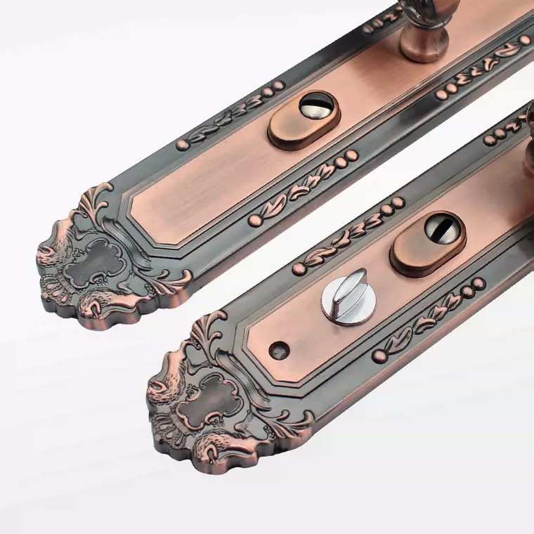 防盗门锁红古铜复古大门面板把手双开门把手面板加厚铝合金门拉手