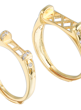 s925镀黄金镶嵌绿松石开口戒指托