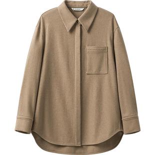 【羊毛】播商场同款简约宽松毛呢衬衫女24冬新休闲上衣BDR4CD3701