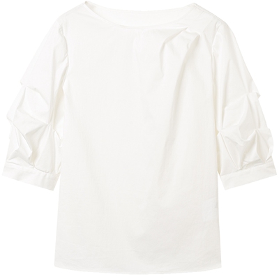 衣香丽影白色宽松解构衬衫女2026年夏装新款法式泡泡袖七分袖上衣