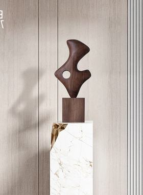 样板房创意抽象木雕工艺品摆件客厅玄关装饰品设计师软装艺术雕塑