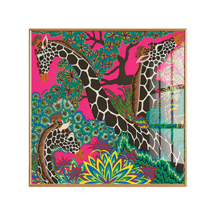 《美惠三女神》丝巾图案印刷装饰画长颈鹿绿植丛林饭厅桌餐厅挂画