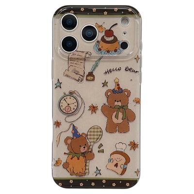 jze 韩风秋冬可爱卡通小熊涂鸦适用苹果17ProMax手机壳iphone15新款16pro女款13带链条15pro双层14防摔保护套