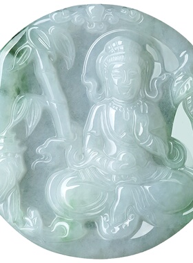 天然正品翡翠竹林观音吊坠挂件