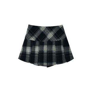 学院风格子半身裙女秋冬季高腰a字短裙小个子美式jk毛呢百褶裙潮
