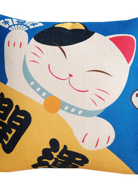 招财猫日式棉麻咖啡厅沙发抱枕
