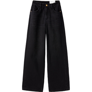 广角裤神裤太平鸟高腰阔腿牛仔裤26夏新款宽松大直筒白色牛仔裤女