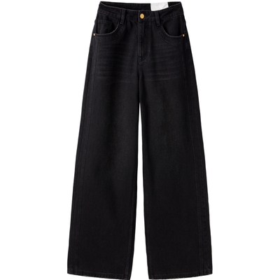 太平鸟广角裤阔腿大直筒牛仔裤女