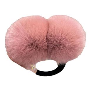 真獭兔毛绒球球头绳可爱简约百搭发绳弹力扎头皮筋发圈皮草头饰女