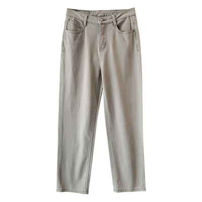 不费力的时髦感 直腿神器 舒适柔软奶茶色九分弹力小脚烟管牛仔裤