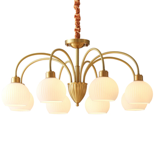 法式复古吊灯客厅灯美式轻奢餐厅灯奶油风卧室主灯房间灯全铜灯具