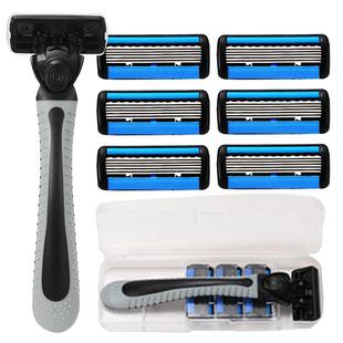 吉利美剃须刀手动刮胡刀6层刀片剃须刀头男士刮胡子刀 送刀架刀盒