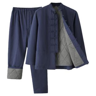唐装男中老年棉服男装冬季爸爸冬装外套羊绒棉袄棉裤套装老人棉衣