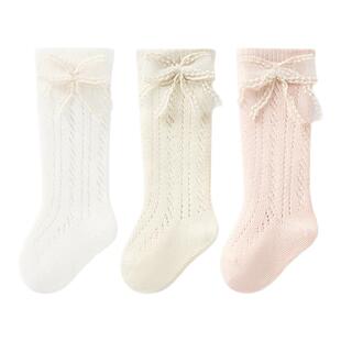 尼多熊宝宝长筒袜夏季薄款棉袜蝴蝶结女童花边公主袜儿童婴儿无骨