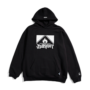 BURNIN* 方片LOGO连帽卫衣男女美式街头宽松帽衫上衣国潮百搭秋冬