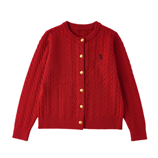 高端亲子装红色毛衣秋冬2025新款一家三口母女母子开衫喜庆全家福