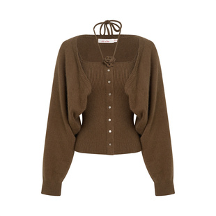 Liilou Balletcore 浣熊绒绵羊毛 立体钩花针织吊带开衫两件套