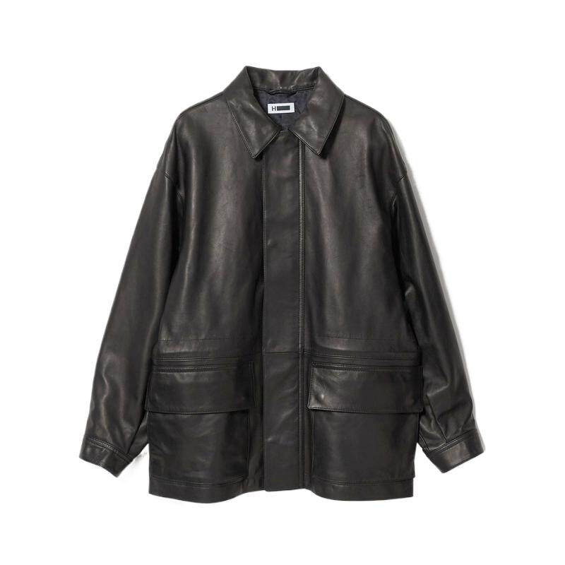 H UNITED ARROWS 2026秋新品男装机车风羊皮革大衣12251992643