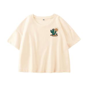 班尼路杏色短款短袖女2026夏季新款小个子纯棉t恤女宽松慵懒上装N