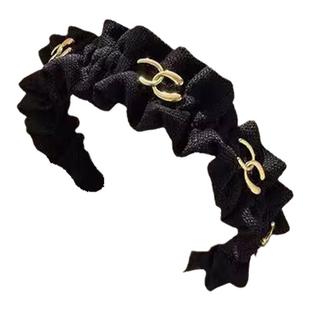 网红波浪形发箍女超仙公主气质合金字母标宽边褶皱发箍压发卡头饰