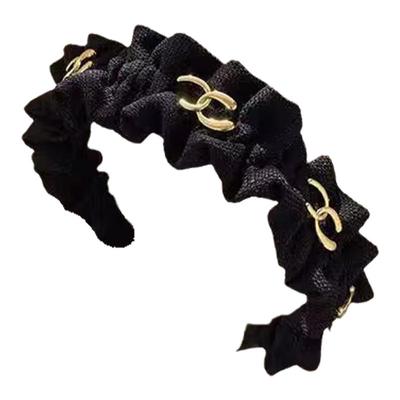 网红波浪形发箍女超仙公主气质合金字母标宽边褶皱发箍压发卡头饰