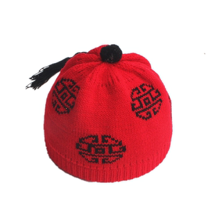 新款秋冬季毛线唐装地主帽子男女宝宝婴儿满月百天地主帽新生儿童