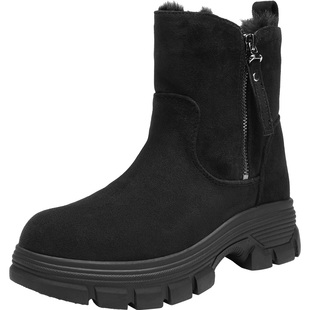 大东女靴雪地靴2025冬季新款时尚侧拉链短靴厚底防滑加绒保暖鞋子