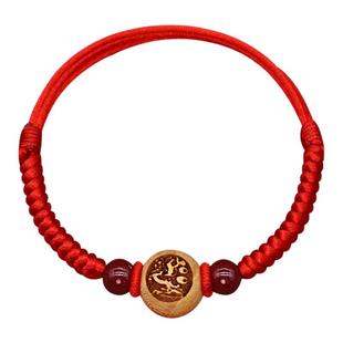 十二生肖桃木红绳手链金刚结朱砂转运珠宝宝儿童压惊护身桃木手链