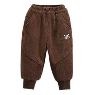 男童裤子2025新款冬一体绒加绒加厚一条过冬束脚裤羊羔绒儿童卫裤