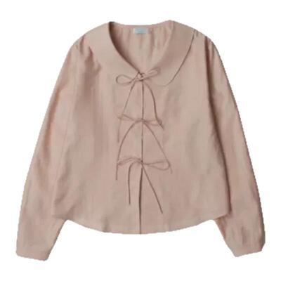 【现货】韩国小众modest mood甜美蝴蝶结娃娃领系带长袖衬衫女