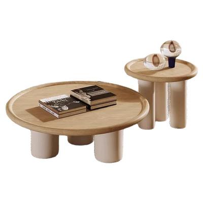 法式原木侘寂奶油风小圆茶几