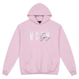 MEDM立体绣字体排版基础款连帽卫衣加绒简约纯色休闲情侣帽衫春秋