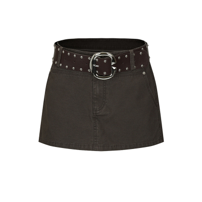 UR&DC2026春季新款复古风潮流摩登铆钉皮带装饰裙裤短裤女超短裙