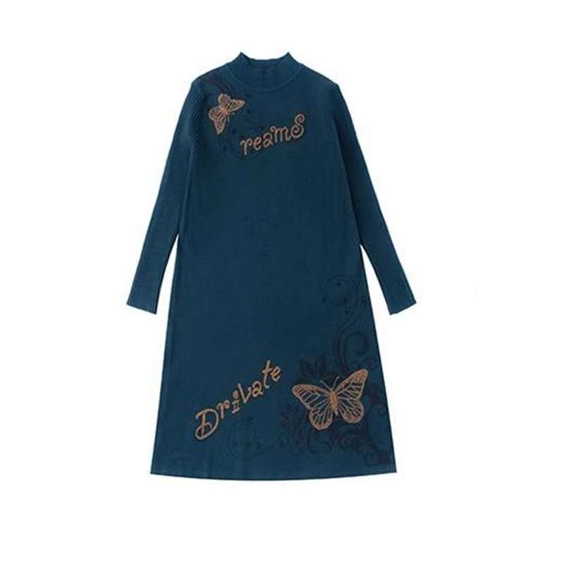 半高领毛衣裙女秋冬新款宽松显瘦中长款针织打底衫过膝长袖连衣裙