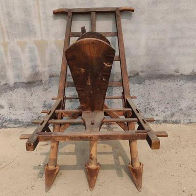 老旧农具农耕木耙木犁独轮手推车风车农村民俗怀旧老物件摆件道具