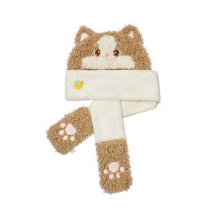 故宫淘宝｜纳福猫连帽围巾手套帽子一体围脖可爱毛绒新年生日礼物