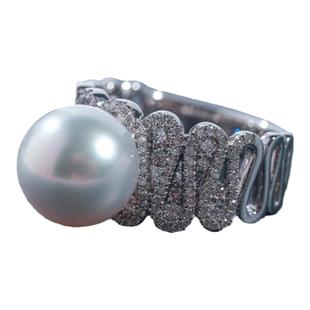 海蒂珠宝 艾莎约11mm18K金钻石深海南洋澳白珍珠戒指真科研维纳斯