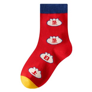 新年袜小马红袜子秋冬童袜男童女童本命年红色无骨袜儿童中筒棉袜