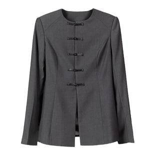 VAPOURBLUE新中式盘扣中山西装女春季复古休闲无领修身西服外套