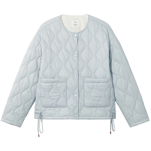 热风女士棉服夹克外套上衣2025年冬季新款圆领小香风轻薄棉服外套