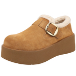 红粉知己全包勃肯鞋雪地靴女2025冬季真皮加绒保暖厚底毛毛鞋棉鞋