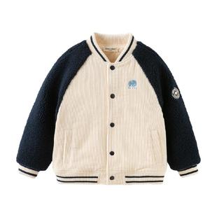 戴维贝拉2025新款冬装男童棉服儿童夹棉棒球服中大童灯芯绒外套