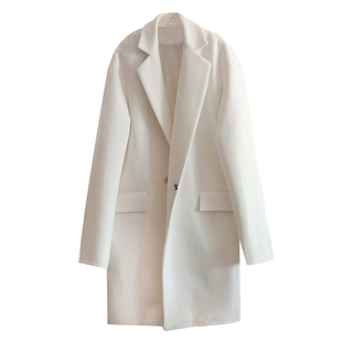 秋冬季男士羊绒大衣韩版呢子中长款翻领风衣白色外套潮流时尚青年